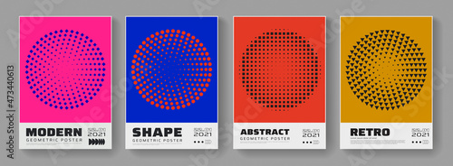 Set of abstract circle shapes. Modern geometric poster. Sun rays and firework signs.