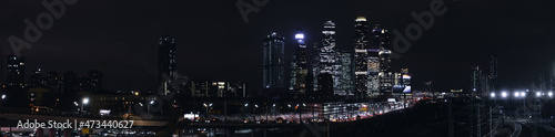 Panorama of night Moscow, high-rise buildings of Moscow City