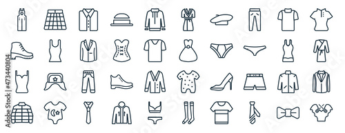 Canvas Print set of 40 flat clothes web icons in line style such as kilt, danica shoes, camis