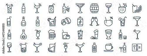 Canvastavla set of 40 flat drinks web icons in line style such as wine bottles, fresh soda w