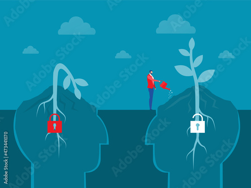 Big head human think growth mindset different fixed mindset concept vector