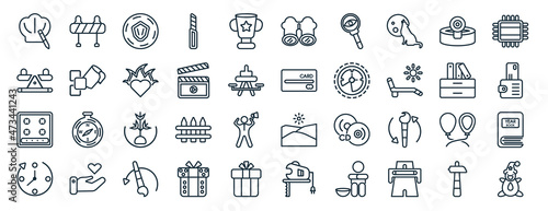 set of 40 flat general web icons in line style such as traffic barriers, balancer, hob, clockwise, office cabinet, patch crop, binocular icons for report, presentation, diagram, web design
