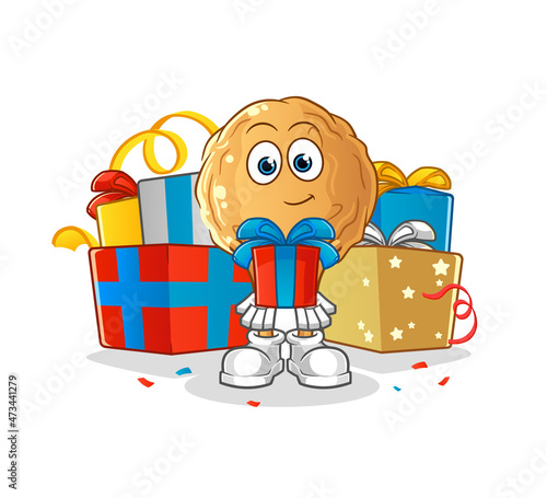 Wallpaper Mural meatball give gifts mascot. cartoon vector Torontodigital.ca