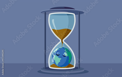 Sad Earth Planet Sitting in Hourglass Concept Illustration Art 
