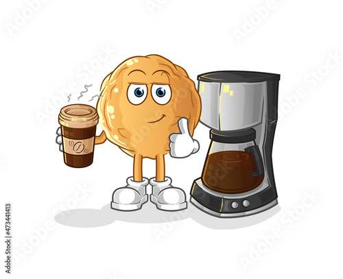 meatball drinking coffee illustration. character vector
