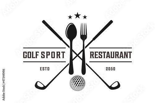 Restaurant Golf Bar Vintage with Ball and Fork logo design