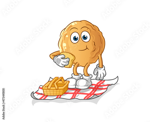 meatball on a picnic cartoon. cartoon mascot vector