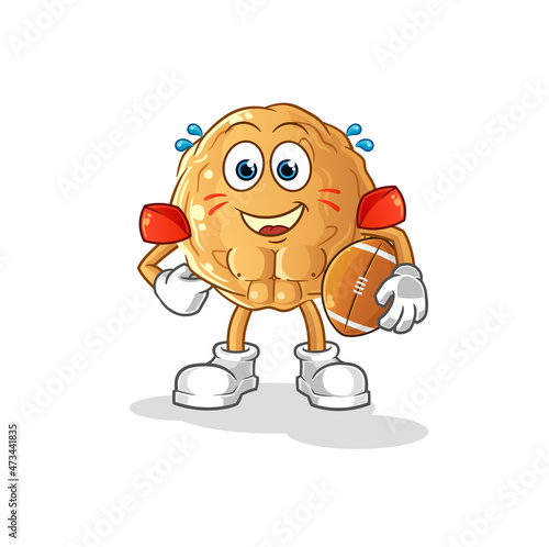 meatball playing rugby character. cartoon mascot vector