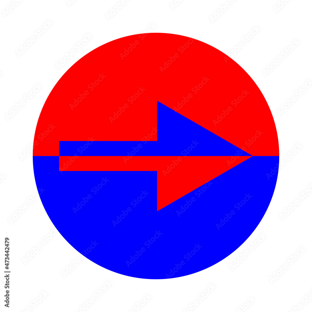 Arrow icon in circle. Red and blue. Right direction. Line art element. App symbol. Vector illustration. Stock image. Arrow icon in circle. Red and blue. Right direction. Line art element. App symbol. Vector illustration. Stock image.