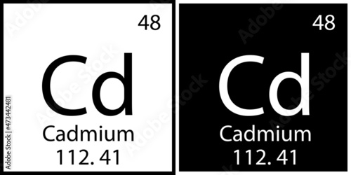 Cadmium chemical symbol. Black and white squares. Education process. Periodic table. Vector illustration. Stock image. 