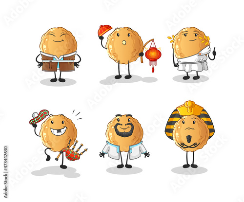 meatball world culture group. cartoon mascot vector