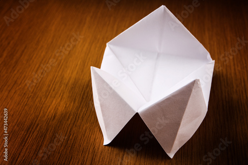 Paper cootie catcher fortune telling game, blank for text photo