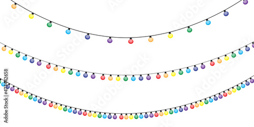 Holiday shining garland. Colorful decoration element. Christmas lights. Cartoon design. Vector illustration. Stock image. 