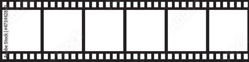 Film strip icon. Black background. Cinematography concept. Film symbol. Old camera. Vector illustration. Stock image.