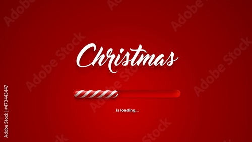 Christmas loading bar with candy cane, Xmas load or New Year countdown on vector red background. Winter holiday coming for Christmas greeting card or Xmas invitation and website download