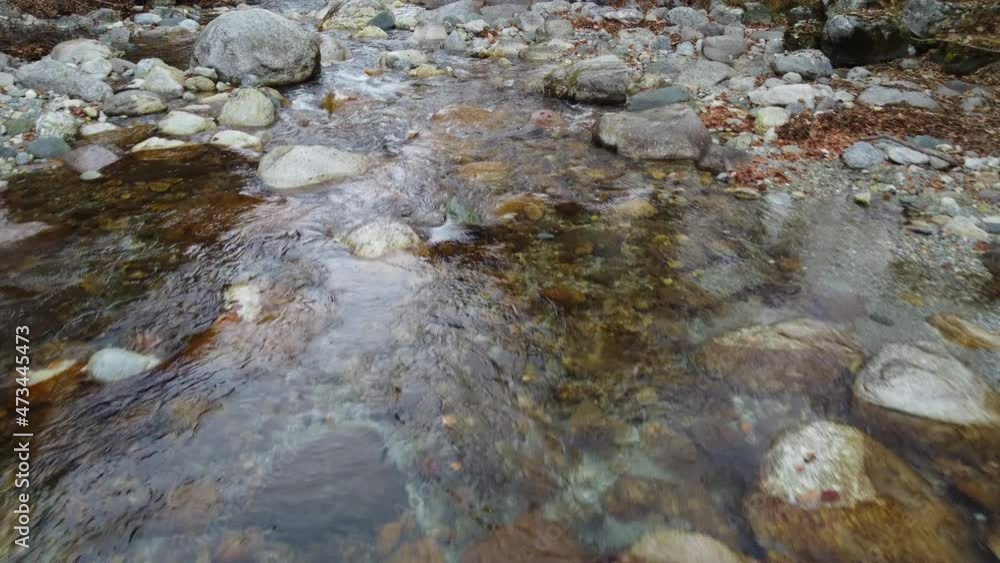 Autumn mountain river flow, fall forest trees foliage aerial view Autumn mountain river flow, fall forest trees foliage aerial view