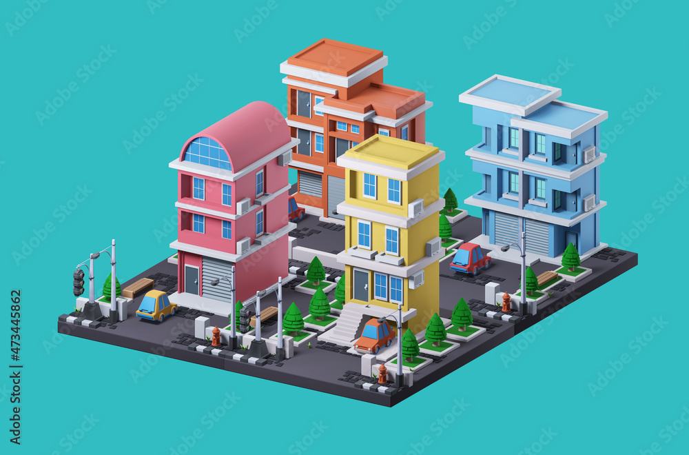 3d Isometric buildings render