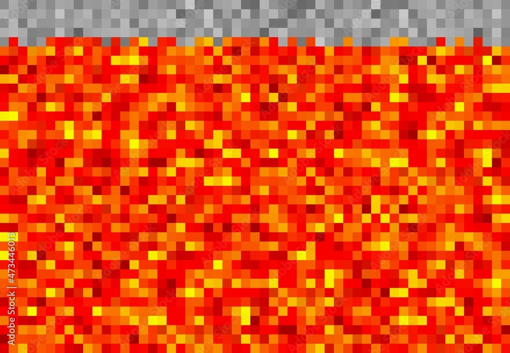 Cubic pixel lava or magma blocks pattern, pixel game vector background
