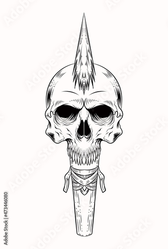 Human skull and spear vector illustration