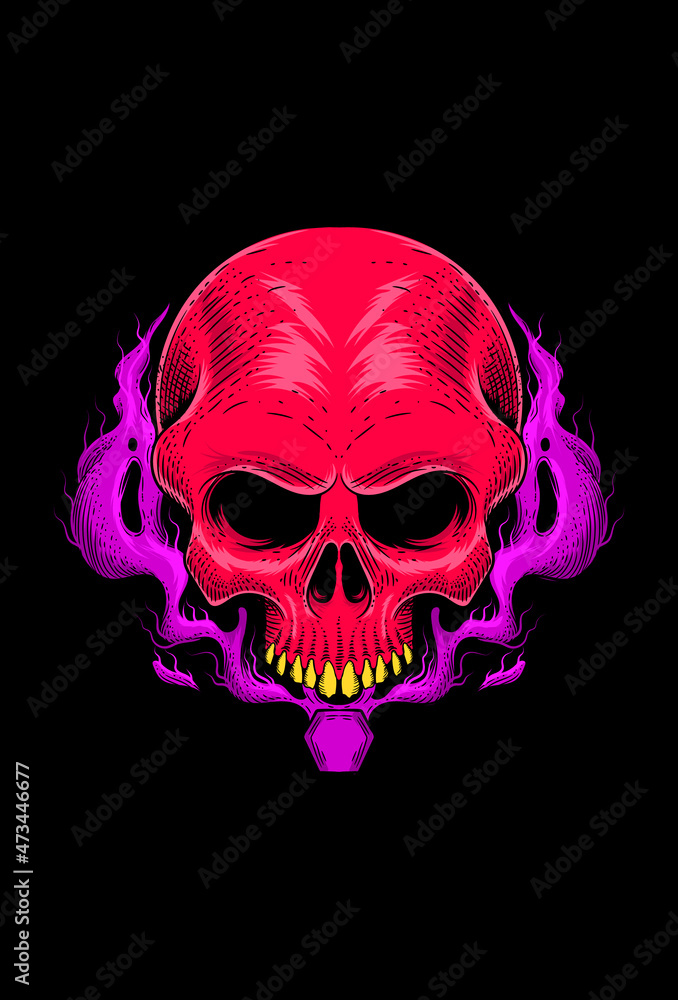 Obraz premium Skull with devil potion vector illustration