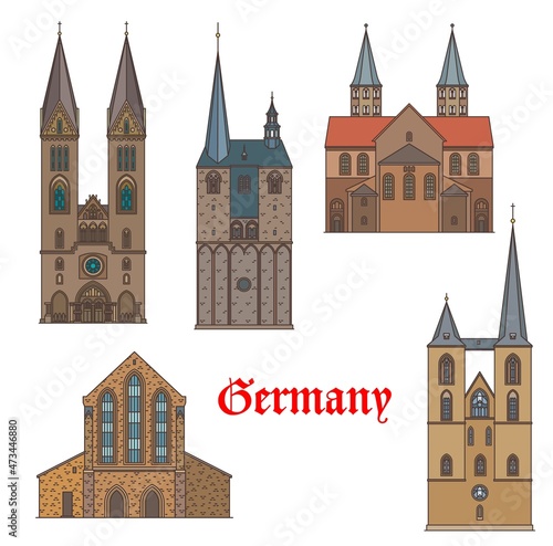 Germany architecture buildings, cathedrals and churches of Quedlinburg, vector. German travel landmarks Sankt Benedikt, Stephanus and Martin cathedrals in Halberstadt in Sachsen Anhalt photo