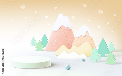 Minimal mock up podium on celebrate xmas background concept 3d render
