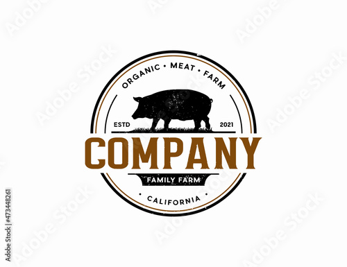 Vintage Pig farm logo template