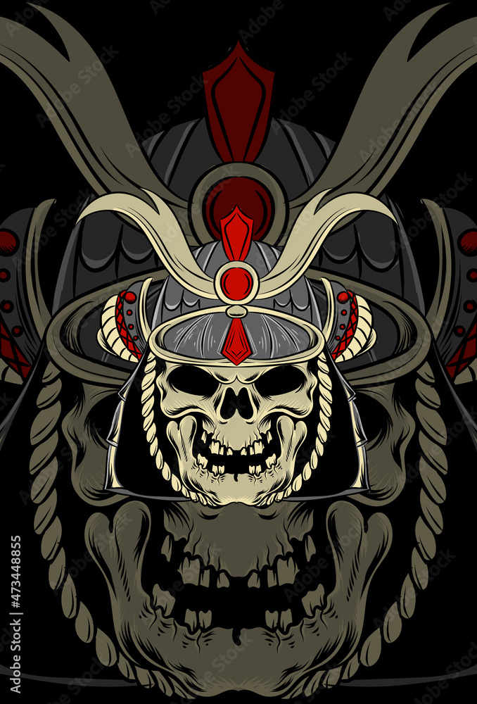 Naklejka premium Skull with samurai vector illustration