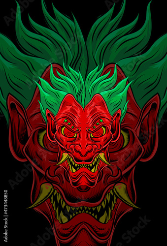 Demon mask with joker hair vector illustration