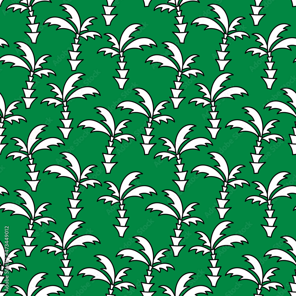 Vector seamless pattern palm trees. White plants on a green background Vector seamless pattern palm trees. White plants on a green background
