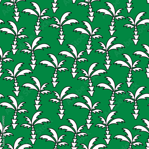 Vector seamless pattern palm trees. White plants on a green background © Надежда Аксенова