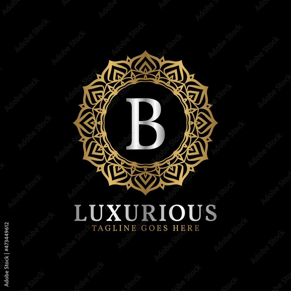 Fototapeta premium letter B luxurious decorative flower mandala art initials vector logo design for wedding, spa, hotel, beauty care