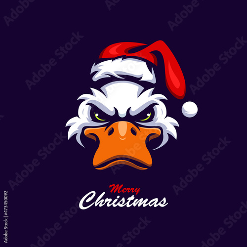 Duck wearing a christmas hat mascot logo design illustration vector