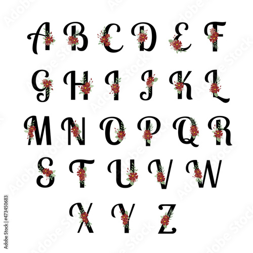 red floral alphabet