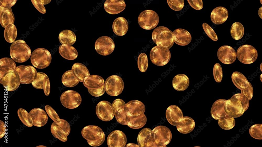 Golden antique coins floating in air on black background. Gold coin in treasure. Business growth concept. Loop animation. Golden antique coins floating in air on black background. Gold coin in treasure. Business growth concept. Loop animation.