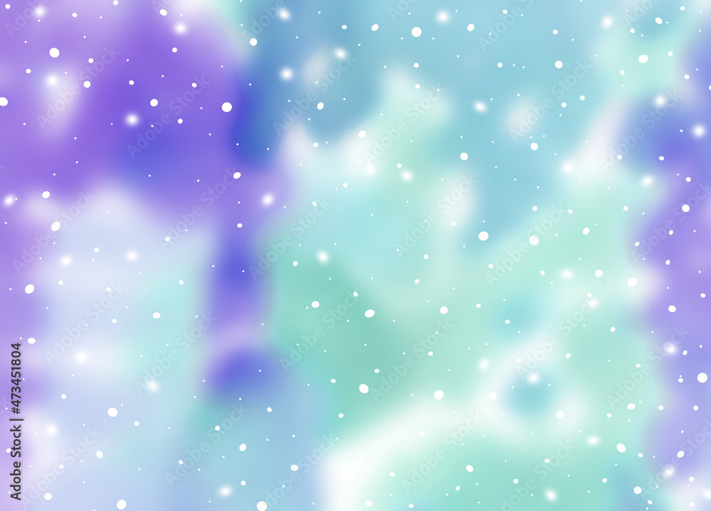 Watercolor Winter snowy Blurred Background. Colorful violet, turquoise and green clouds. Multicolor Backdrop