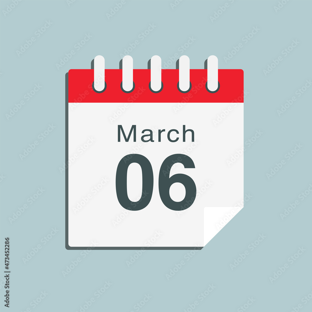 Icon day date 6 March, template calendar page Icon day date 6 March, template calendar page