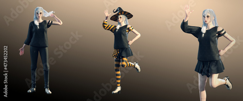 Beautiful portrait of a Cute Girl. Black Background. Warm light. Steel armor, Realistic 3d render model with blue hair High quality 3d illustration