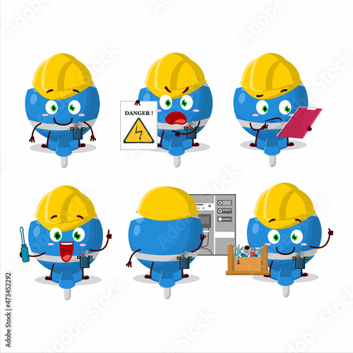 Professional Lineman blue lolipop wrapped cartoon character with tools