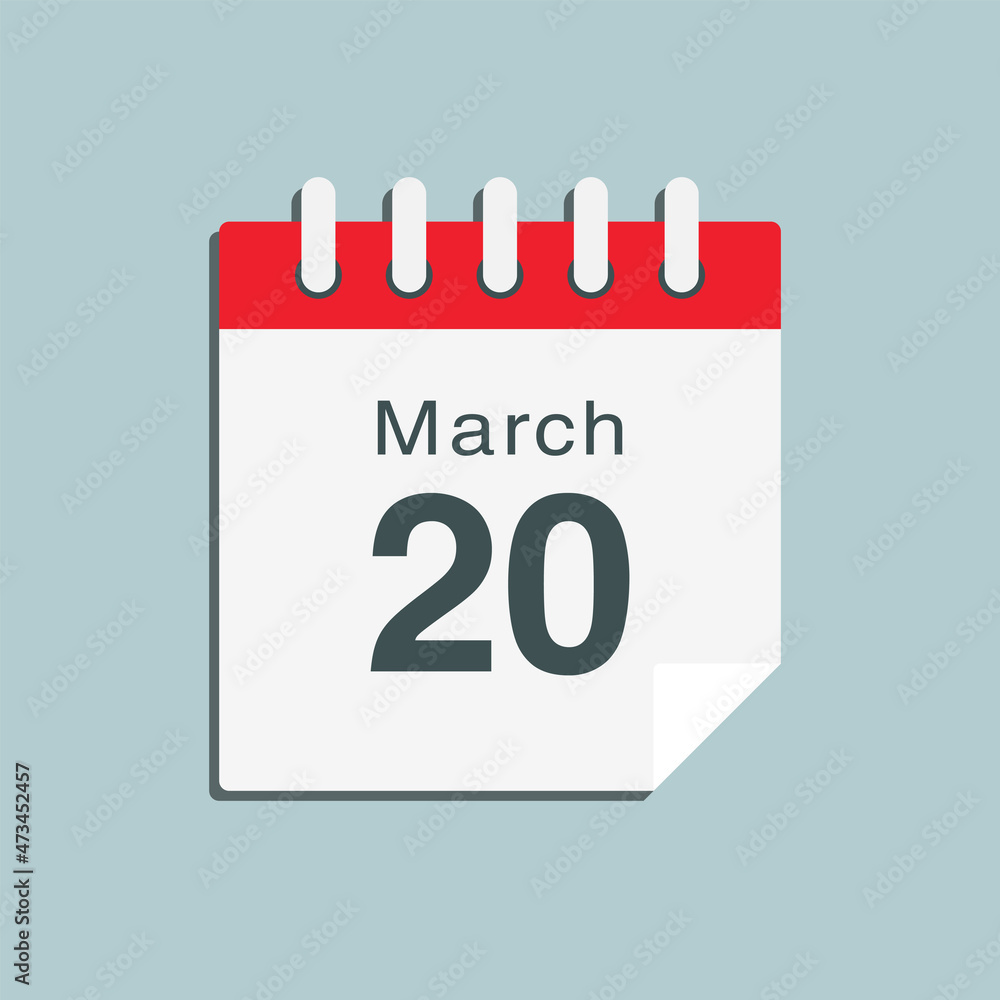 Icon day date 20 March, template calendar page Icon day date 20 March, template calendar page