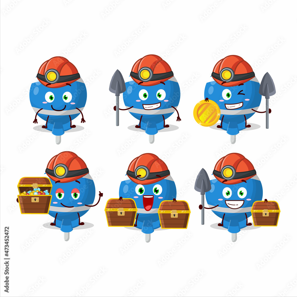 miners blue lolipop wrapped cute mascot character wearing helmet miners blue lolipop wrapped cute mascot character wearing helmet