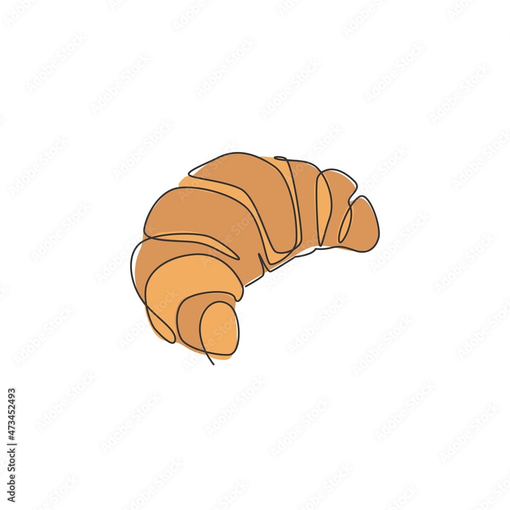 One continuous line drawing of fresh delicious online French croissant shop restaurant logo emblem. Pastry store cafe logotype template concept. Modern single line draw design vector illustration One continuous line drawing of fresh delicious online French croissant shop restaurant logo emblem. Pastry store cafe logotype template concept. Modern single line draw design vector illustration