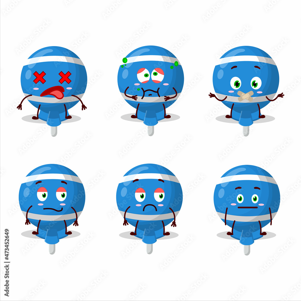Blue lolipop wrapped cartoon character with nope expression Blue lolipop wrapped cartoon character with nope expression