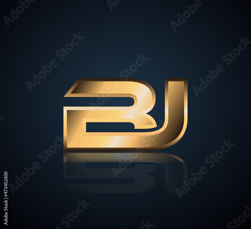 Modern Initial logo 2 letters Gold simple in Dark Background with Shadow Reflection BJ