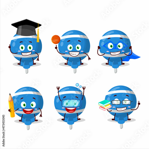School student of blue lolipop wrapped cartoon character with various expressions