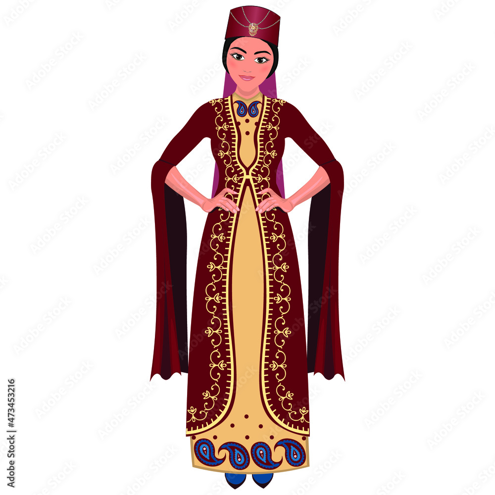 Woman in folk national Turkish costume. Vector illustration