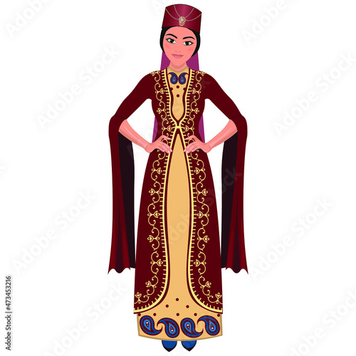 Woman in folk national Turkish costume. Vector illustration