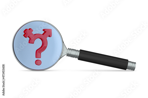 Magnifier on white background. Choice sex. Isolated 3D illustration