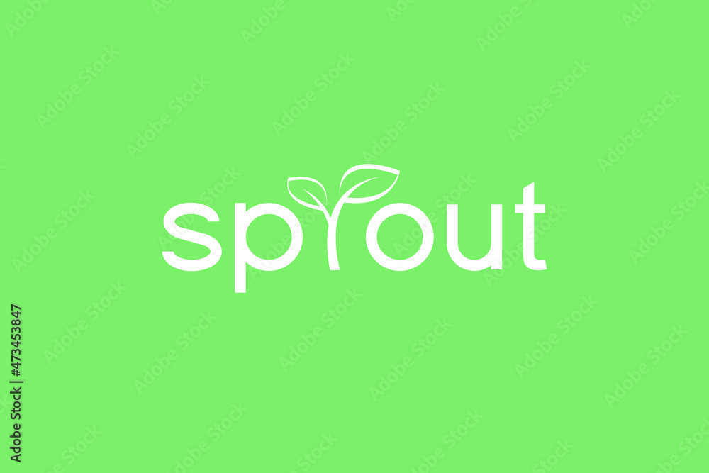 Common senses can read this word easily. Present concept with The letter r in sprout word was replaced by a seedling graphic image. For presentation, business, education. Vector, illustration. Common senses can read this word easily. Present concept with The letter r in sprout word was replaced by a seedling graphic image. For presentation, business, education. Vector, illustration.