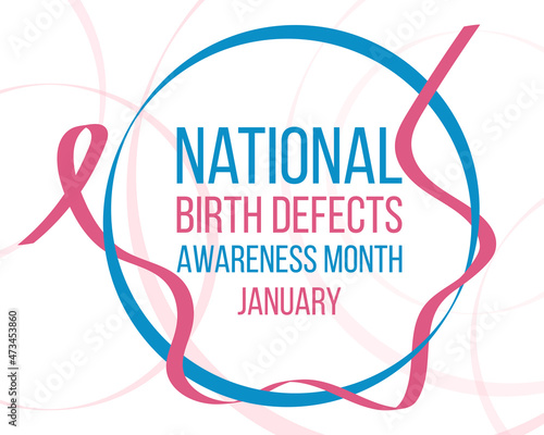 National Birth Defects Awareness Month concept. Banner with pink and blue ribbon awareness and text. Vector illustration.